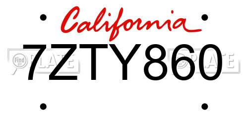 7ZTY860 California License Plate