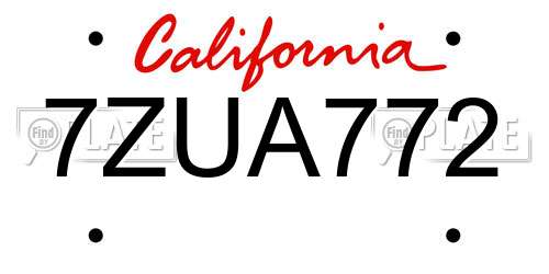 7ZUA772 California License Plate