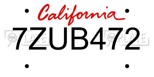 7ZUB472 California License Plate