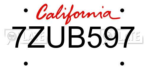 7ZUB597 California License Plate