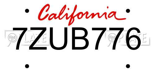 7ZUB776 California License Plate