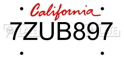7ZUB897 California License Plate