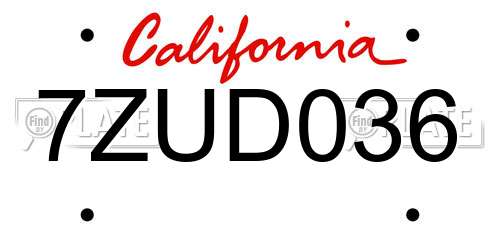 7ZUD036 California License Plate