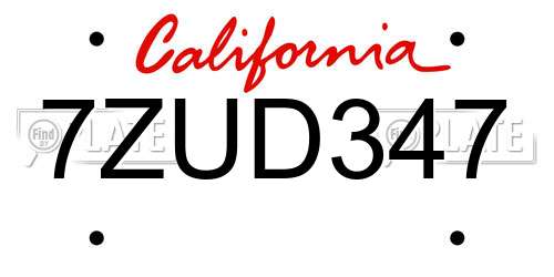 7ZUD347 California License Plate