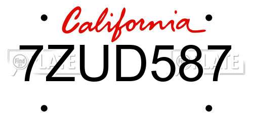 7ZUD587 California License Plate