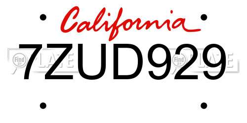 7ZUD929 California License Plate