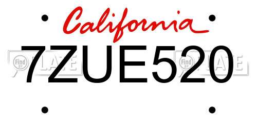 7ZUE520 California License Plate