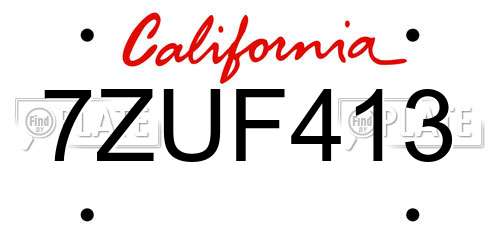 7ZUF413 California License Plate