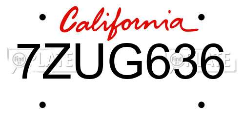 7ZUG636 California License Plate