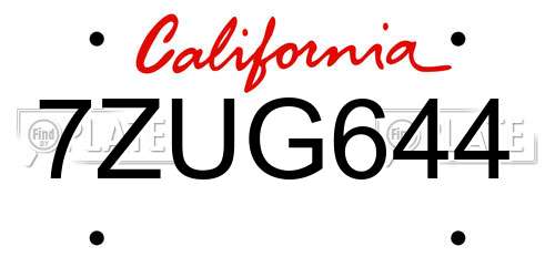 7ZUG644 California License Plate