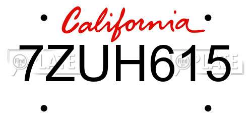 7ZUH615 California License Plate