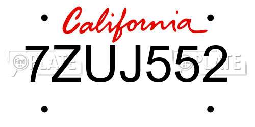 7ZUJ552 California License Plate