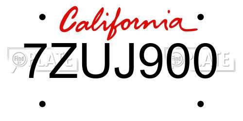 7ZUJ900 California License Plate
