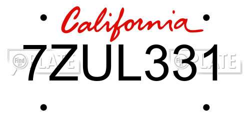 7ZUL331 California License Plate