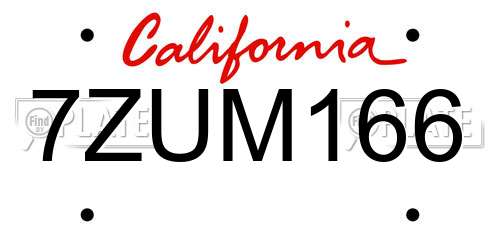 7ZUM166 California License Plate