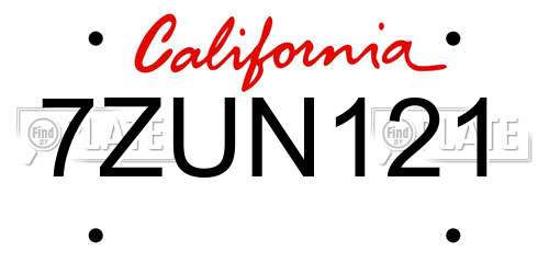 7ZUN121 California License Plate