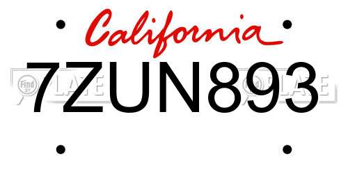 7ZUN893 California License Plate