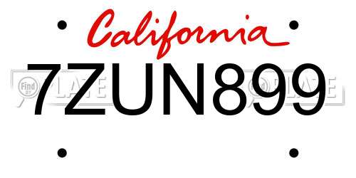 7ZUN899 California License Plate