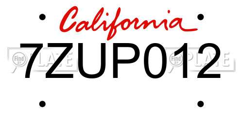 7ZUP012 California License Plate