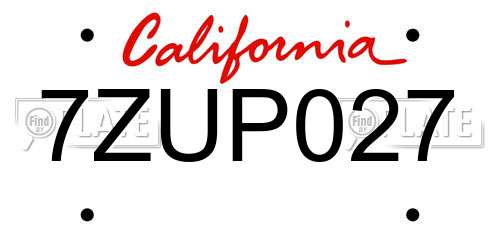 7ZUP027 California License Plate