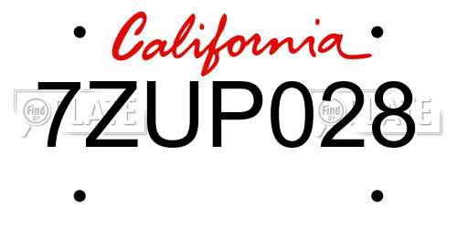 7ZUP028 California License Plate