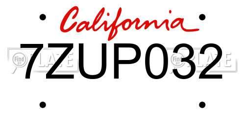 7ZUP032 California License Plate