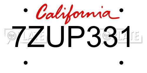 7ZUP331 California License Plate