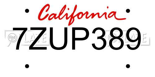 7ZUP389 California License Plate