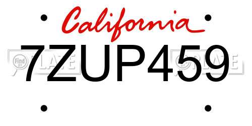 7ZUP459 California License Plate