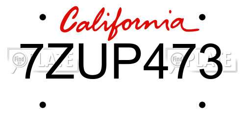 7ZUP473 California License Plate