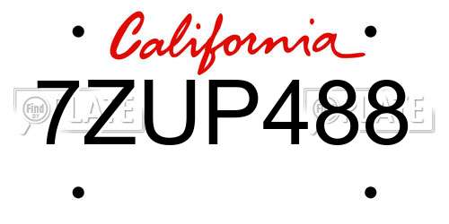 7ZUP488 California License Plate