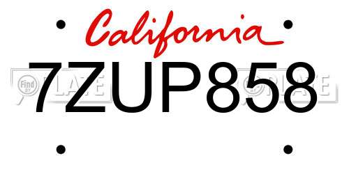 7ZUP858 California License Plate