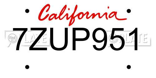 7ZUP951 California License Plate