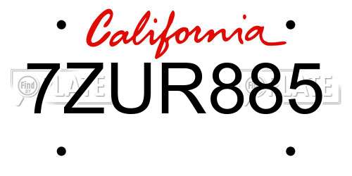 7ZUR885 California License Plate