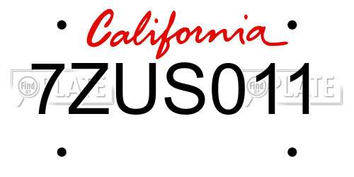 7ZUS011 California License Plate