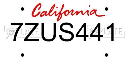 7ZUS441 California License Plate