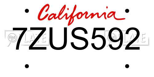 7ZUS592 California License Plate
