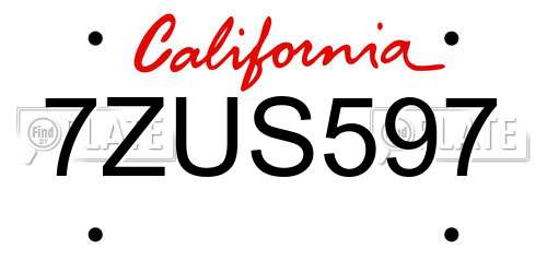 7ZUS597 California License Plate