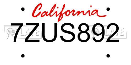 7ZUS892 California License Plate