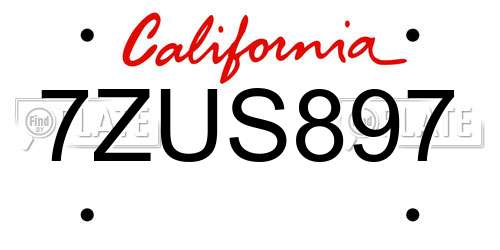 7ZUS897 California License Plate