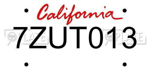 7ZUT013 California License Plate