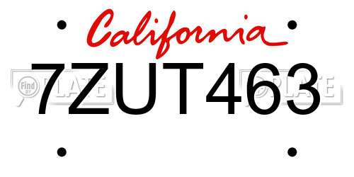 7ZUT463 California License Plate