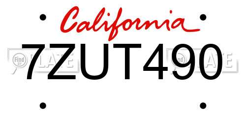 7ZUT490 California License Plate