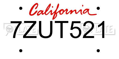 7ZUT521 California License Plate