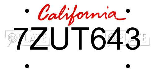 7ZUT643 California License Plate