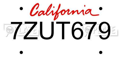 7ZUT679 California License Plate