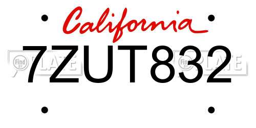 7ZUT832 California License Plate