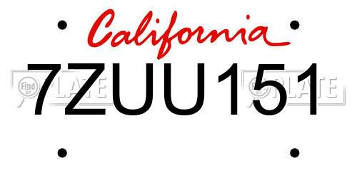 7ZUU151 California License Plate