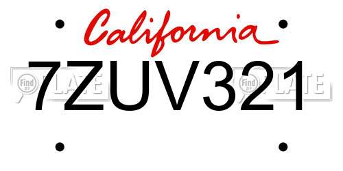 7ZUV321 California License Plate