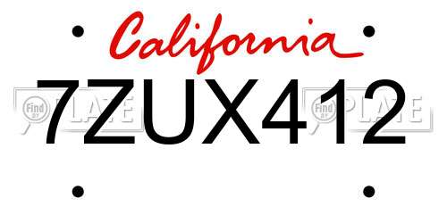 7ZUX412 California License Plate